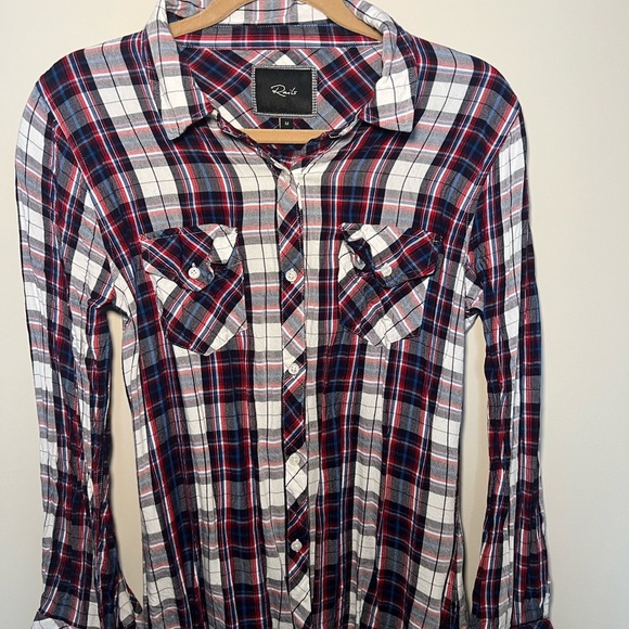 Rails Carmen Button Down Shirt Womens Medium White Navy Red Classic Plaid - Picture 2 of 12